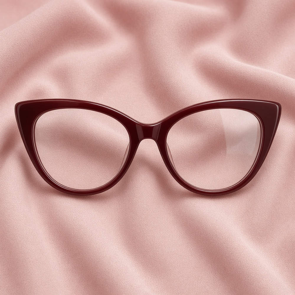 Cat-eye eyeglasses with upswept outer corners