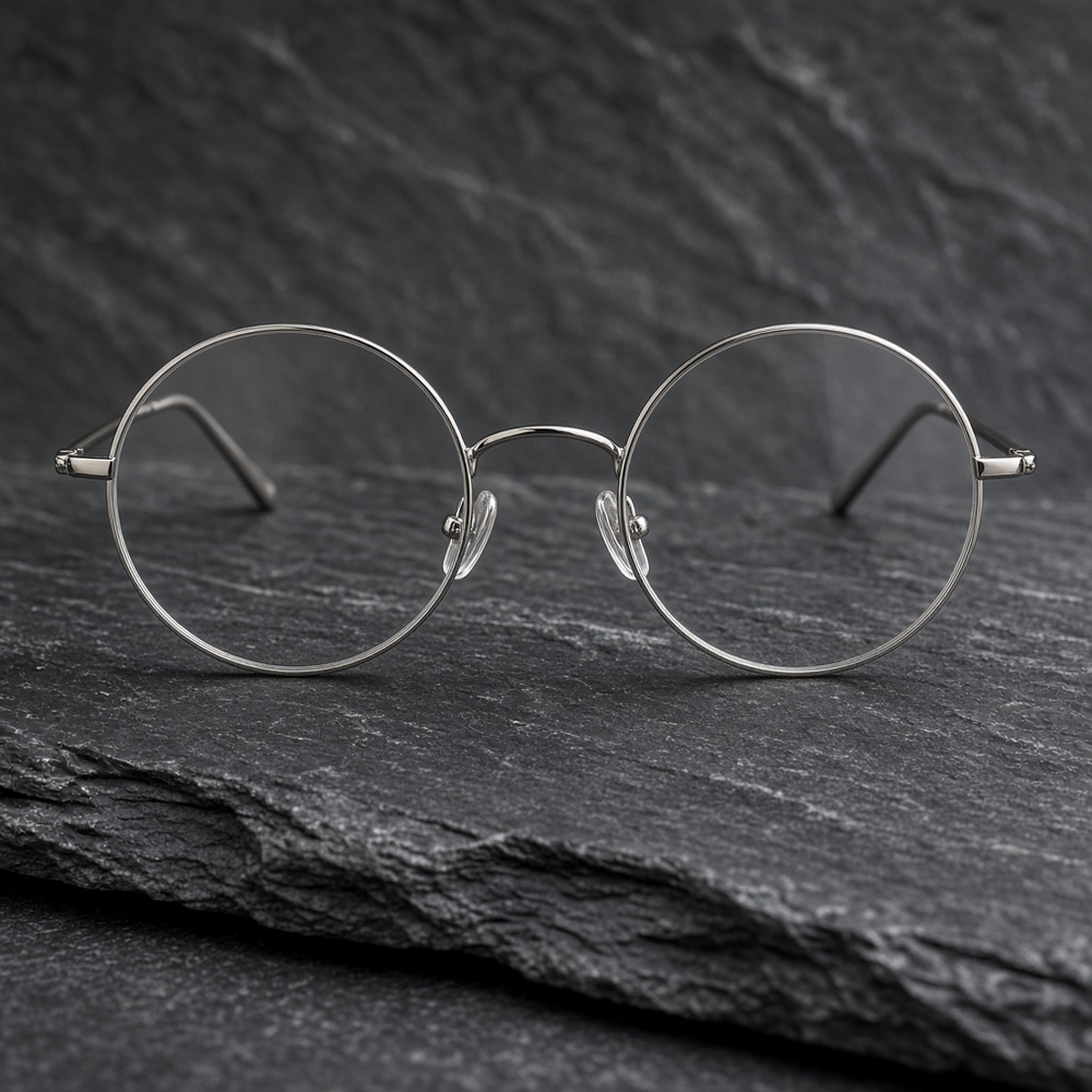 Thin round metal eyeglasses with two circular lenses